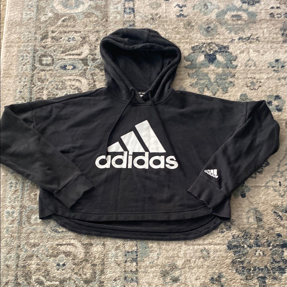 Vintage Adidas Black Cropped Hoodie